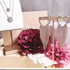 New in box, Park Lane gold with rhinestone heart earrings & double necklace set
